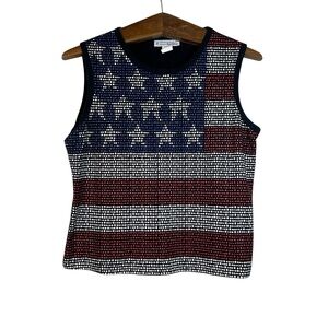 Vintage Self Esteem Girls 90s Y2K USA Patriotic Glitter Tank Top Shirt Size XL